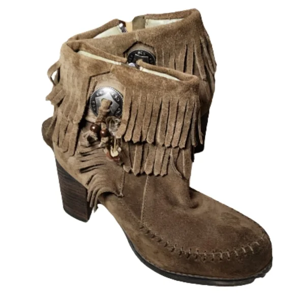 Hippy Western Fringed Booties 7.5 - Picture 1 of 12
